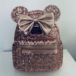 Loungefly Disney Park Minnie Mouse Sequin Loungefly Mini Backpack – Rose Gold